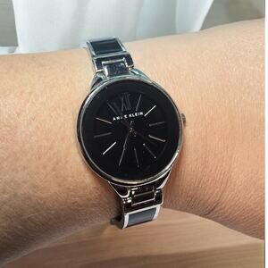 Anne Klein Women's Black Enamel Band with Stainless Steel Ceramic Bracelet Watch